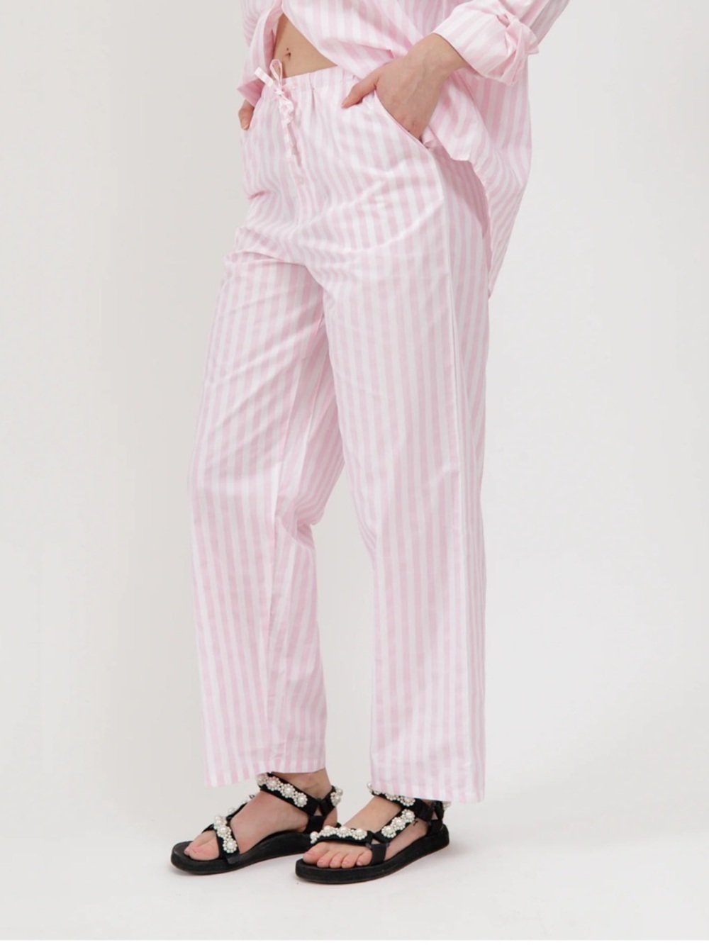 Brunette The Label Pink Stripe Poplin Drawstring Pants - Picture 3 of 6